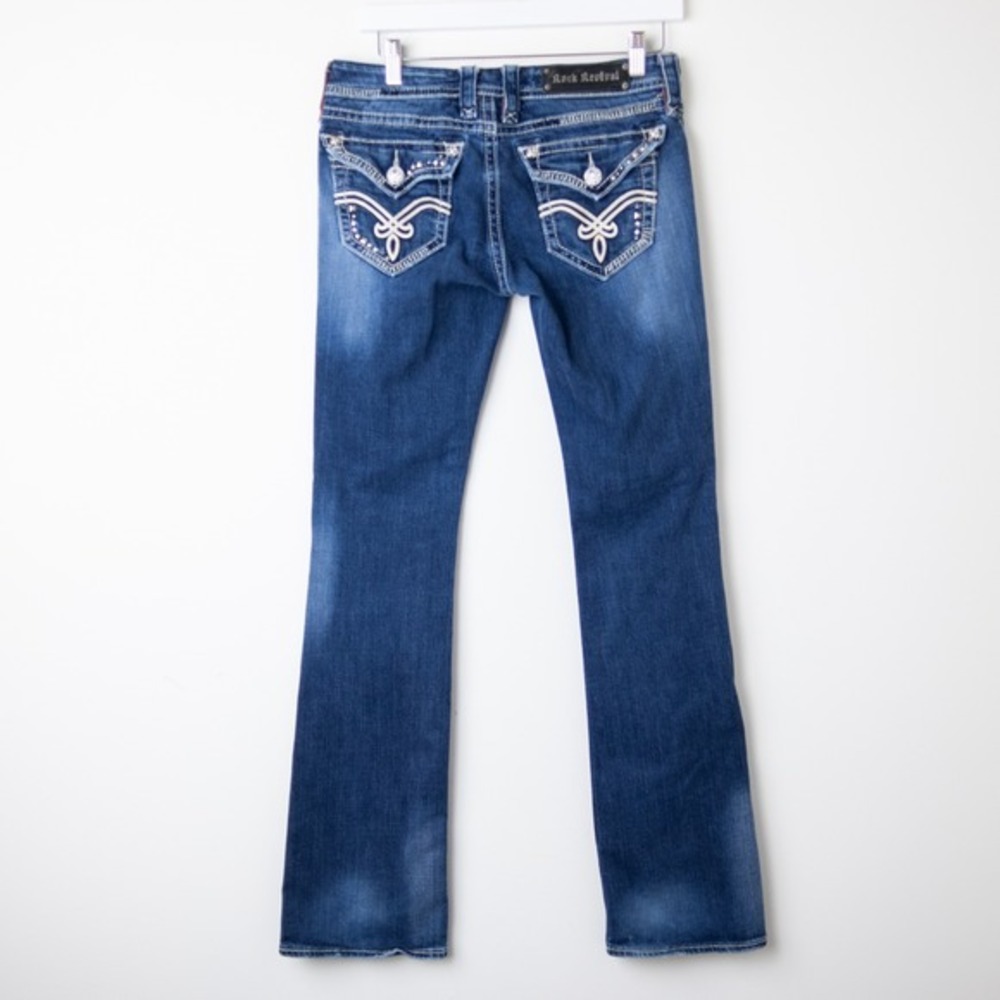 Rock Revival Elaina Boot Jeans Womens 28 Blue Denim Thick Stitch Bling